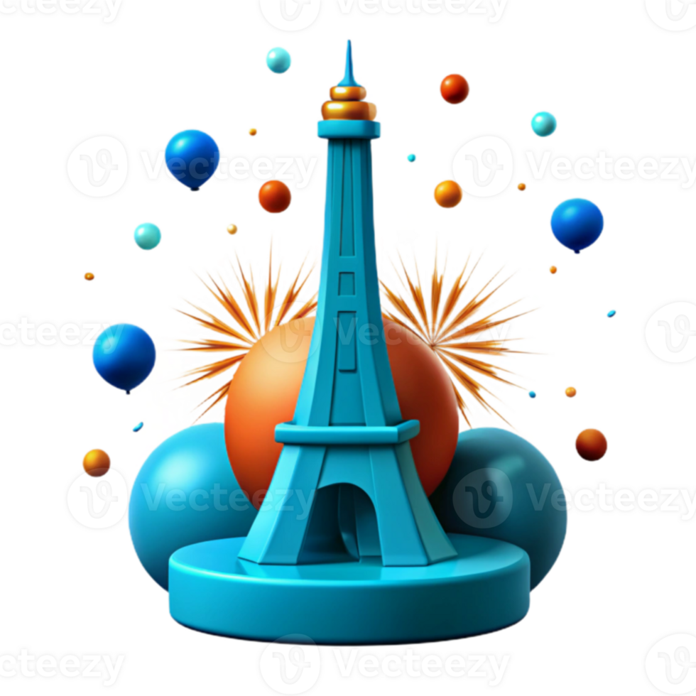 Eiffel Tower with Fireworks and Balloons png