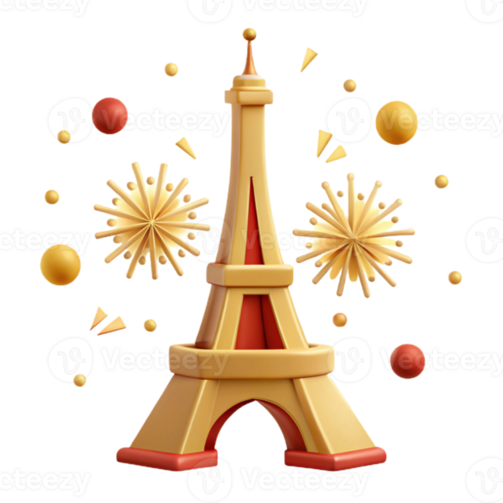 Eiffel la tour avec feux d'artifice 3d illustration png