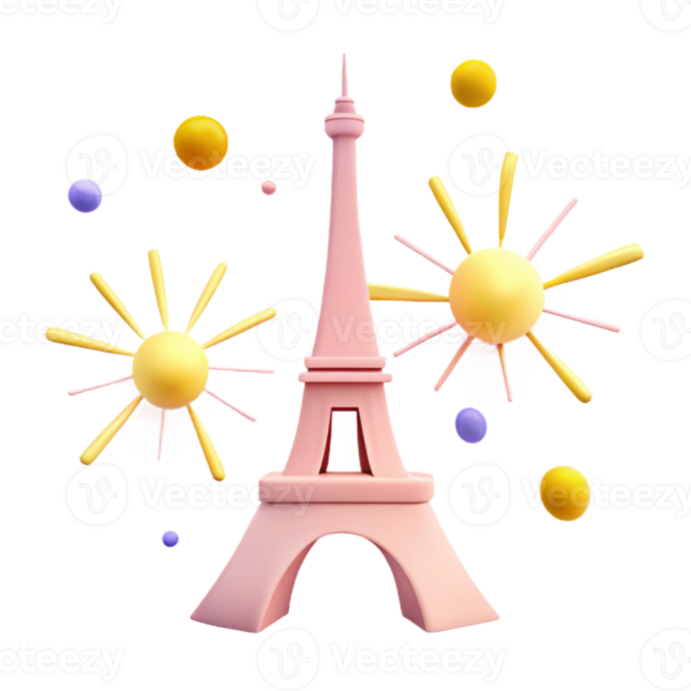 Eiffel Tower with Sunbursts and Spheres png