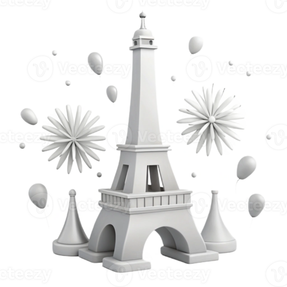 Eiffel Tower with Fireworks and Balloons png