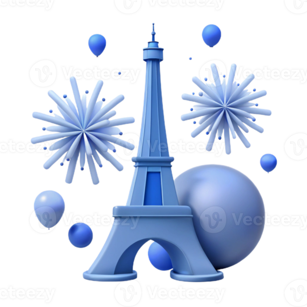 Eiffel Tower with Fireworks and Balloons png