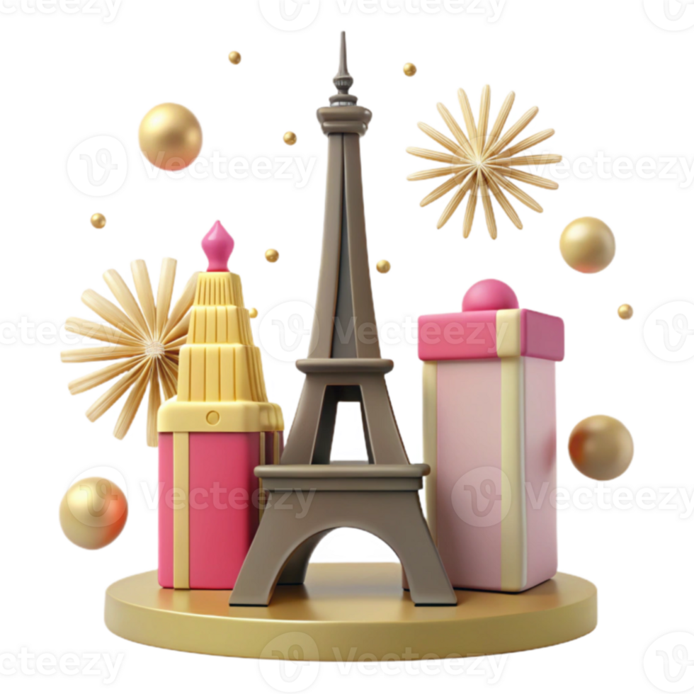 eiffel torn med gåvor och festlig dekorationer png