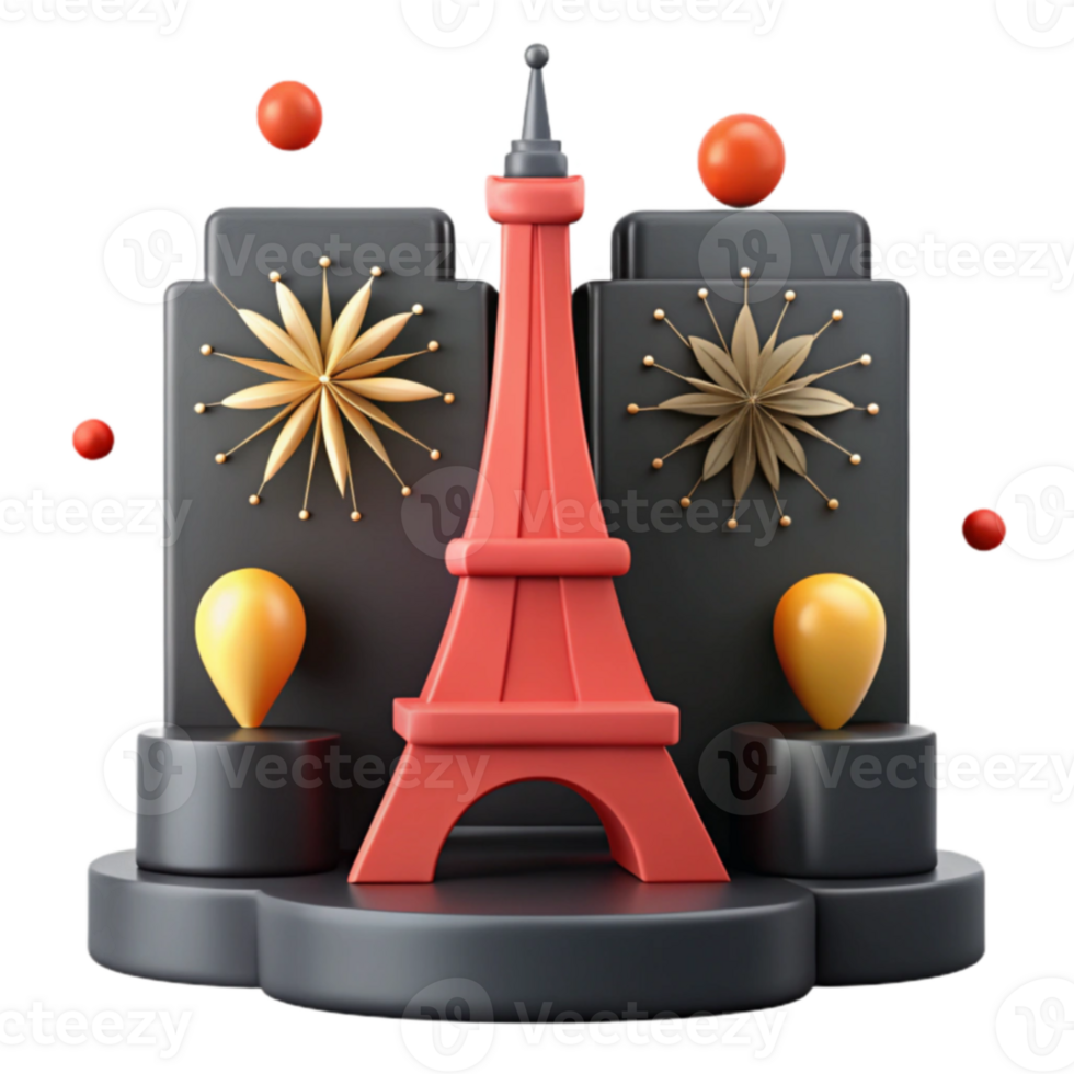 3D Render of a Red Tower with Black and Gold Decorations png