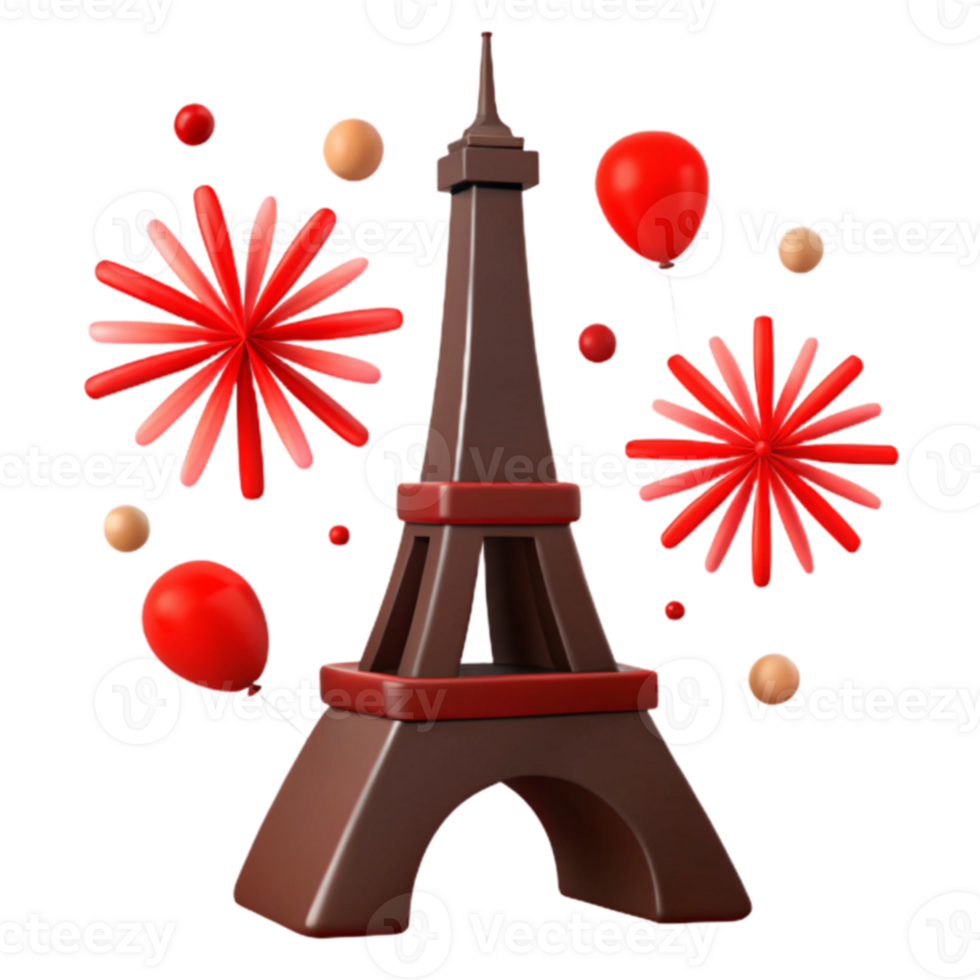 Eiffel Tower with Fireworks and Balloons png