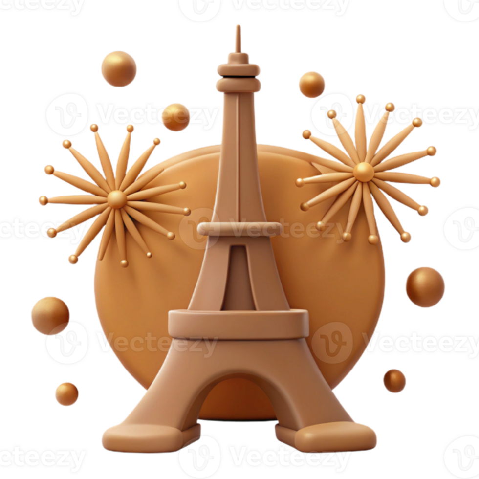3D Render of Eiffel Tower with Fireworks png