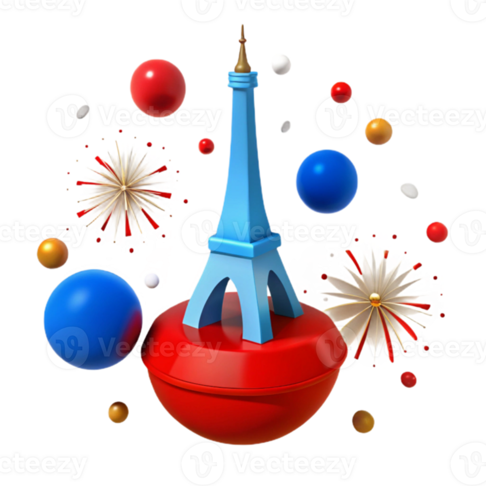 eiffel Torre circondato di fuochi d'artificio e sfere png