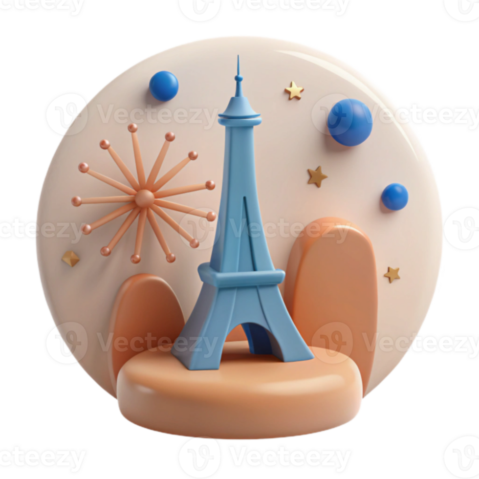 3d eiffel torre ilustración con festivo antecedentes png