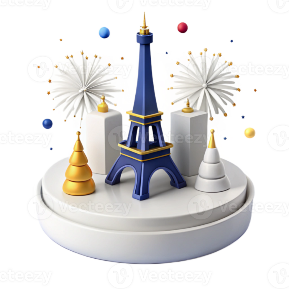 Eiffel Tower with Fireworks and Golden Christmas Tree png