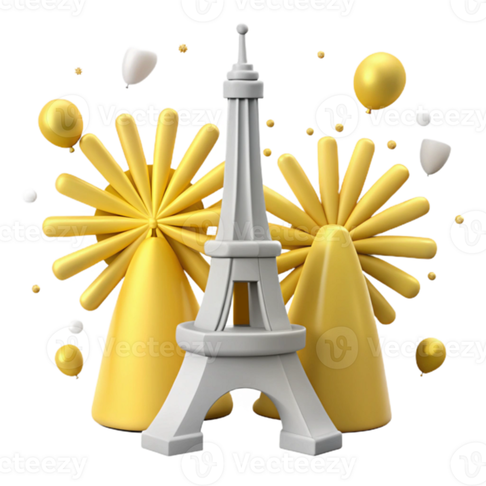 Eiffel Tower Party Decoration with Balloons and Party Hats png