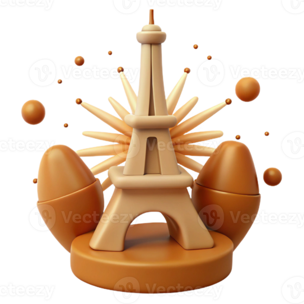 eiffel torre 3d modelo com fogos de artifício e esferas png