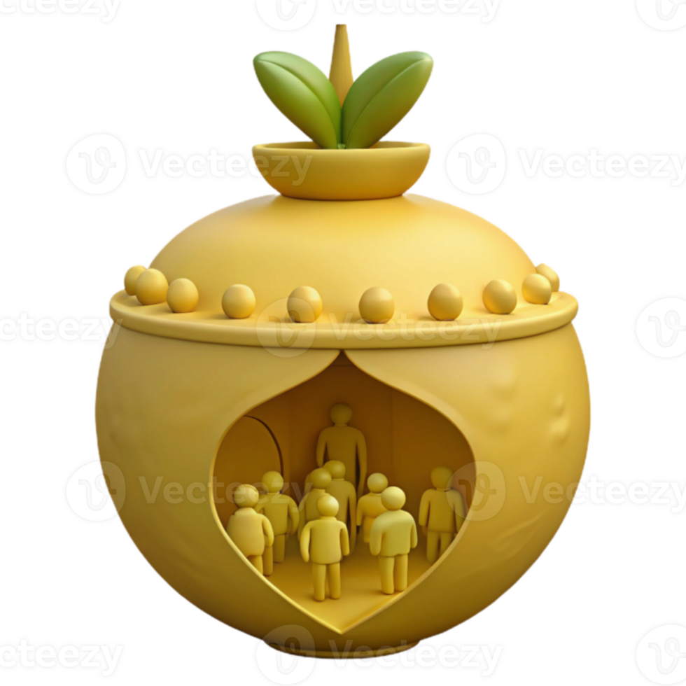 3D Render of a Yellow Sphere with a Group of People Inside png