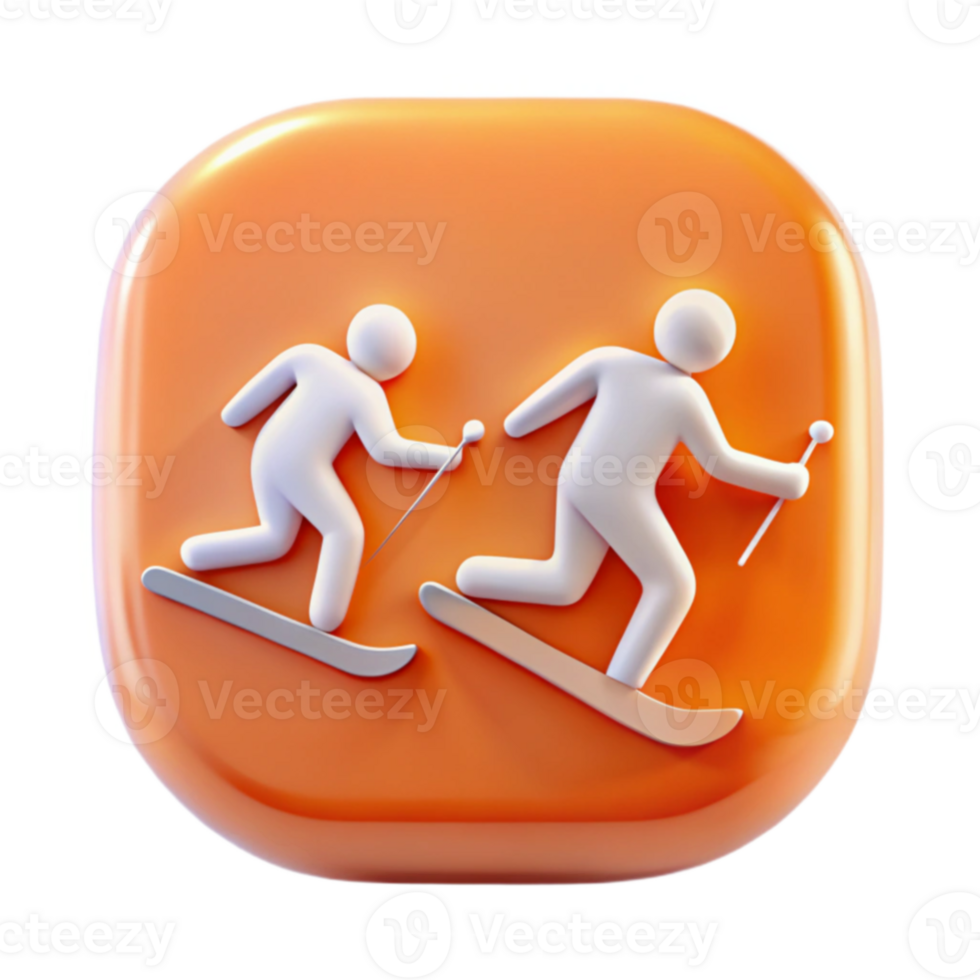 Skiing Icon Two 3D Figures on Skis png