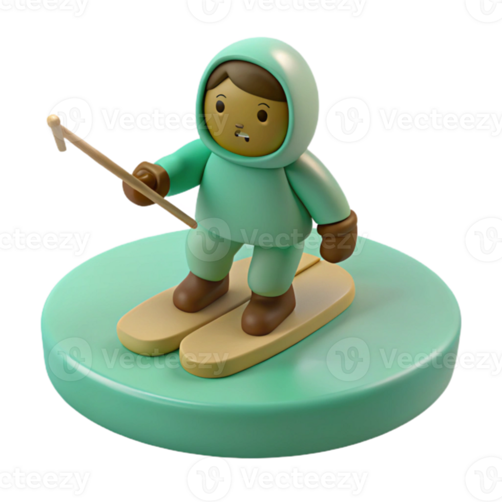 3D Cartoon Illustration of a Person Skiing png