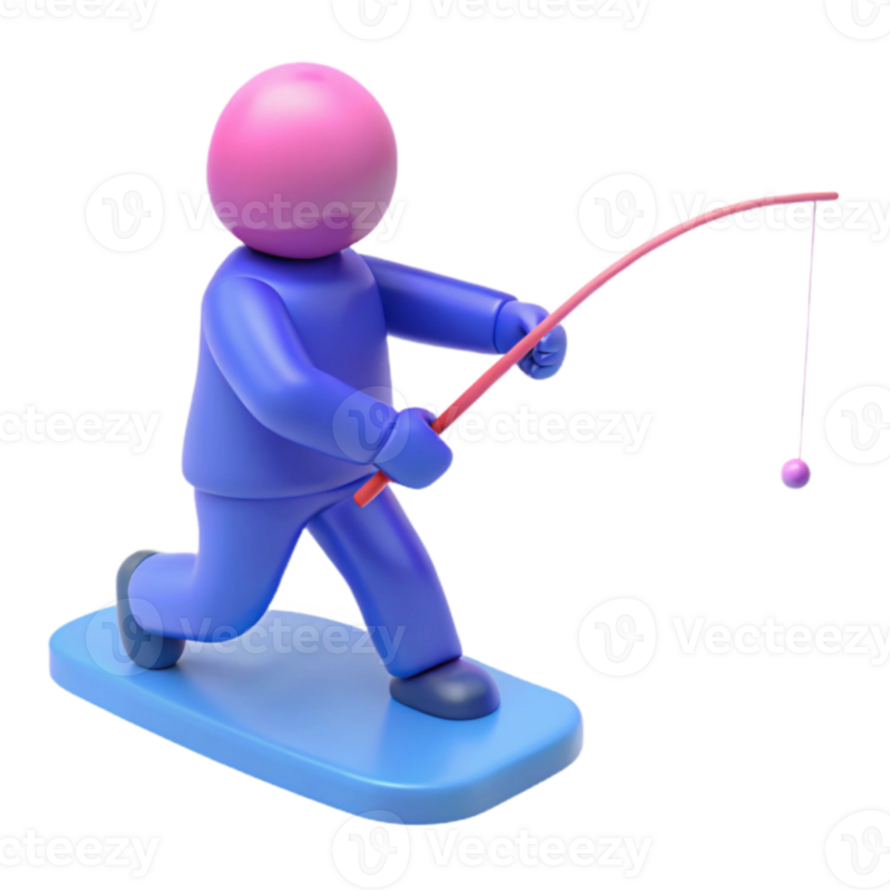 3D Cartoon Character Fishing with a Rod png