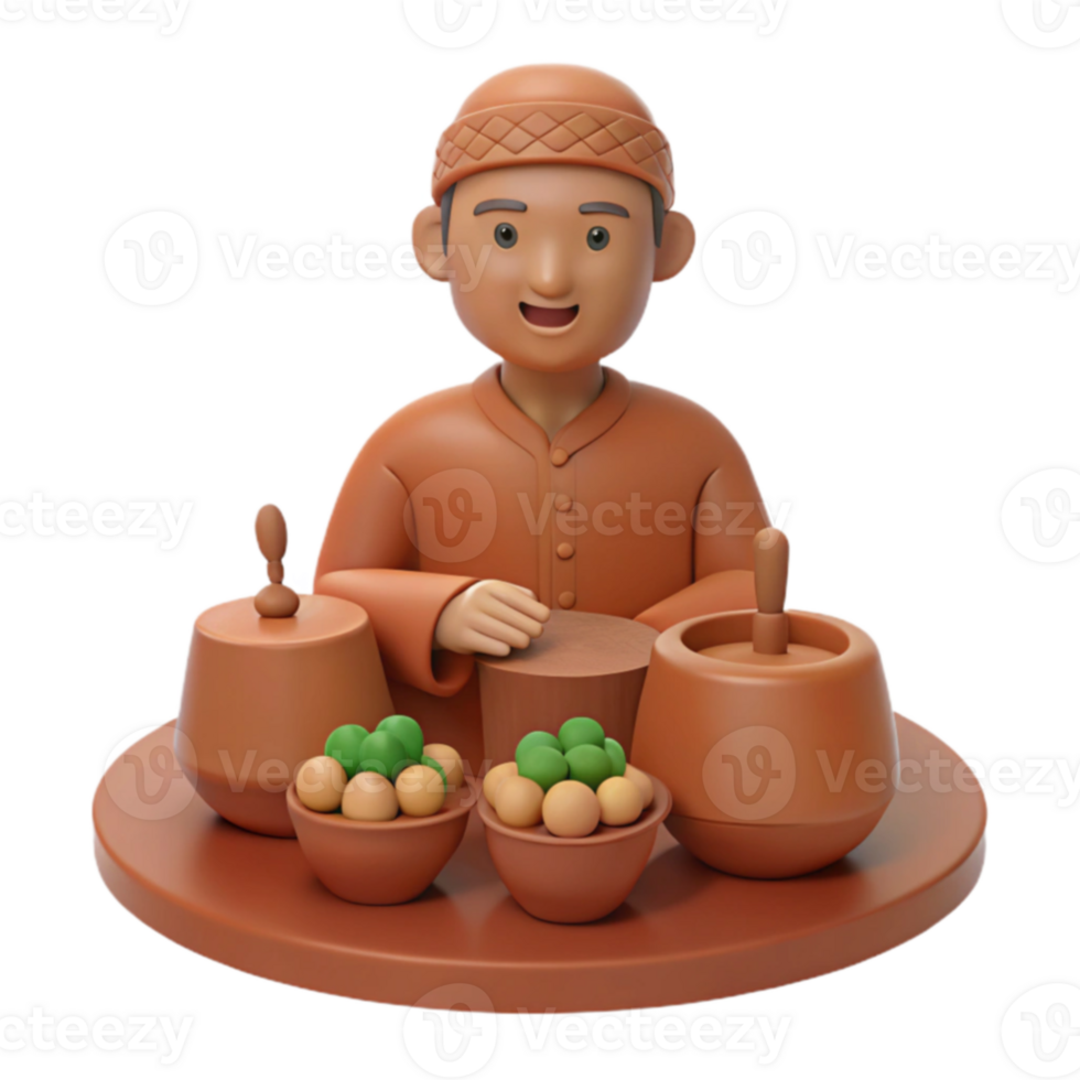 3D Illustration of a Man Selling Food from a Stall png