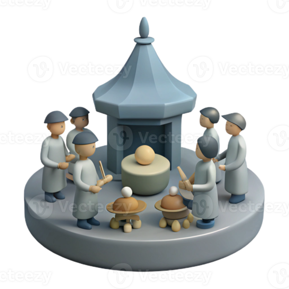 3D Render of People Around a Structure png