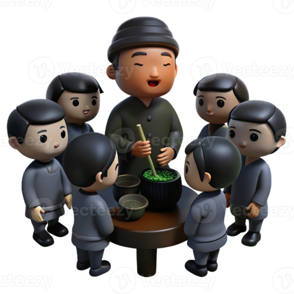 Group of Cartoon Characters Gathering Around a Table with a Bowl of Food png