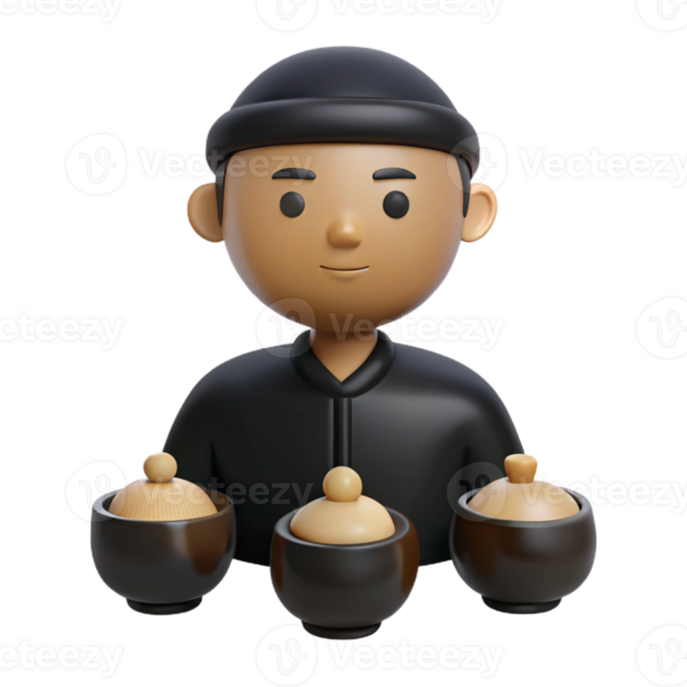 3D Cartoon Illustration of a Person Holding Three Small Pots png