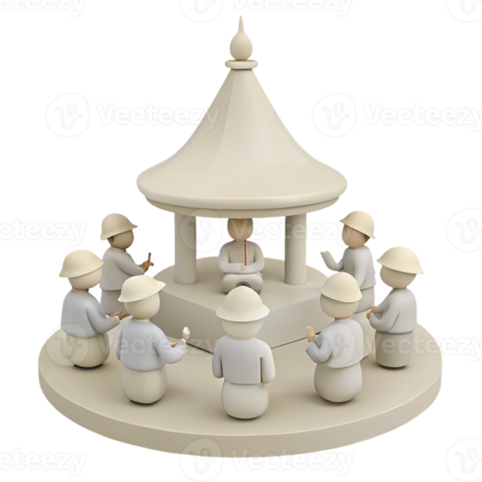 3D Render of People Gathering Around a Structure png