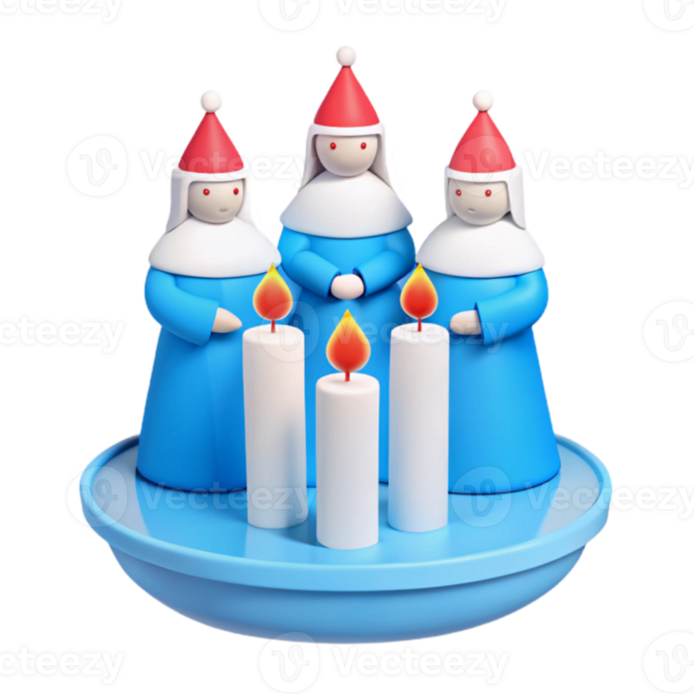Three Candle Holders with Festive Figures png