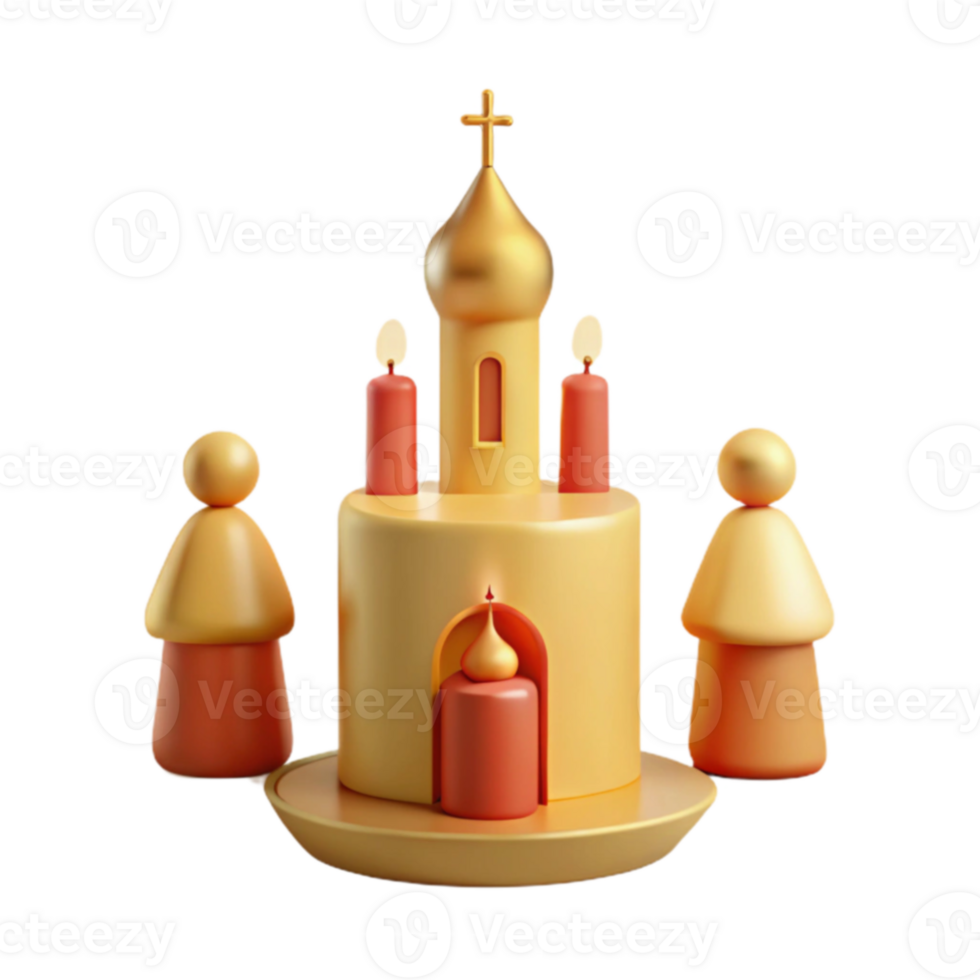 3D Render of a Small Church with Two Figures and Burning Candles png