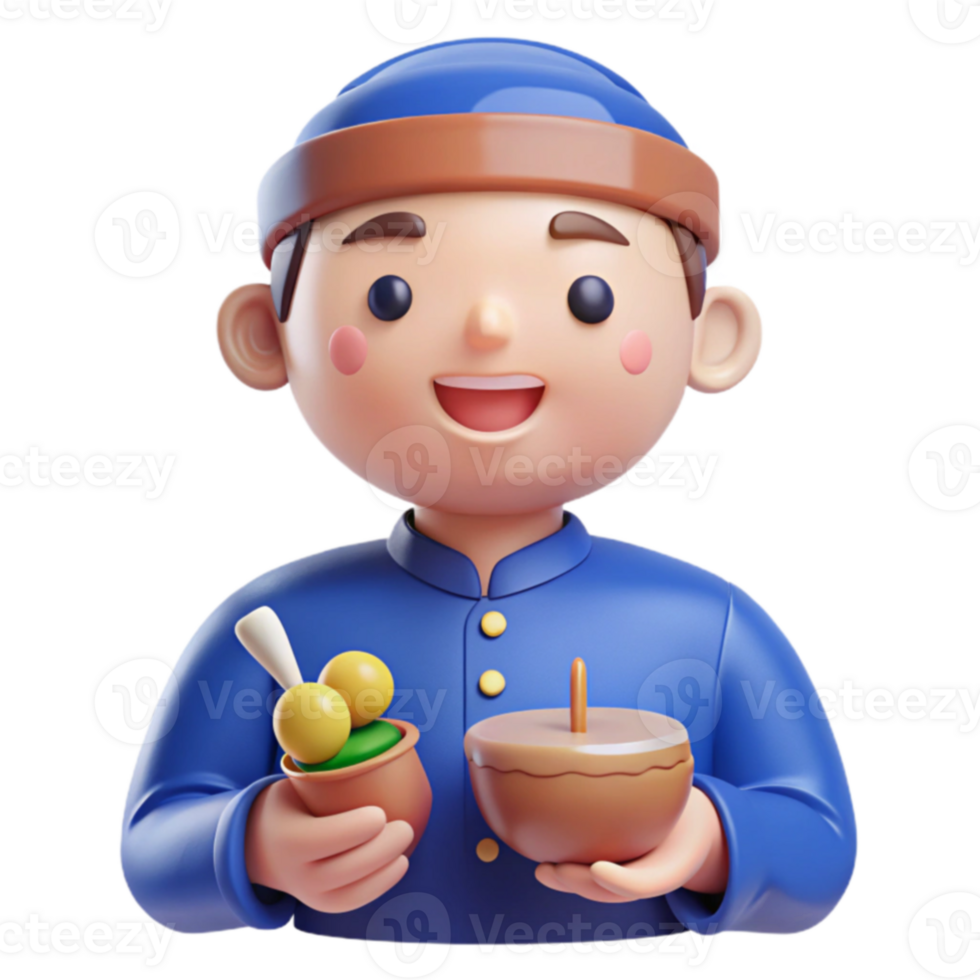 Smiling 3D Cartoon Character Holding a Potted Plant and a Coconut png
