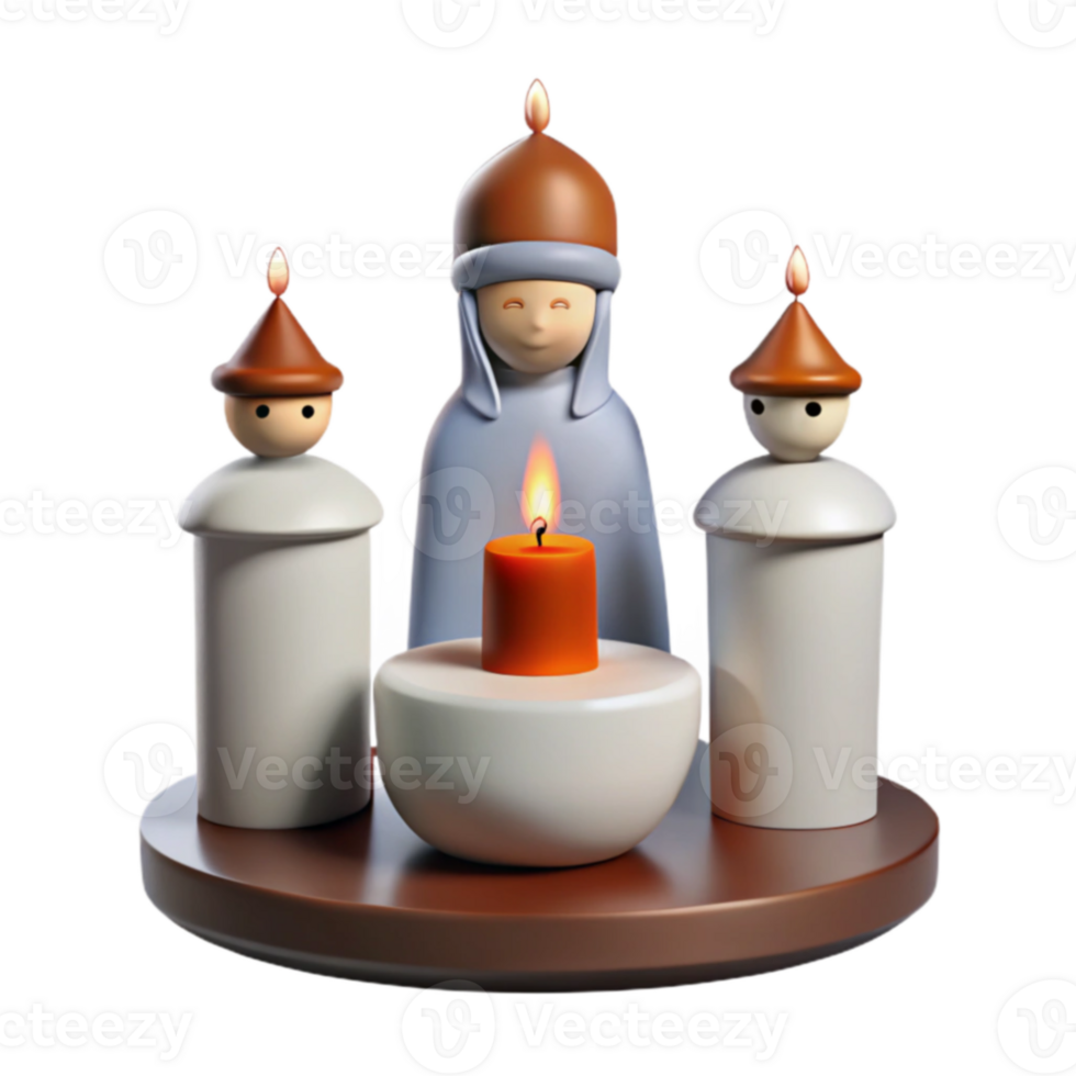 3D Render of a Candle Holder with 3 Figures png