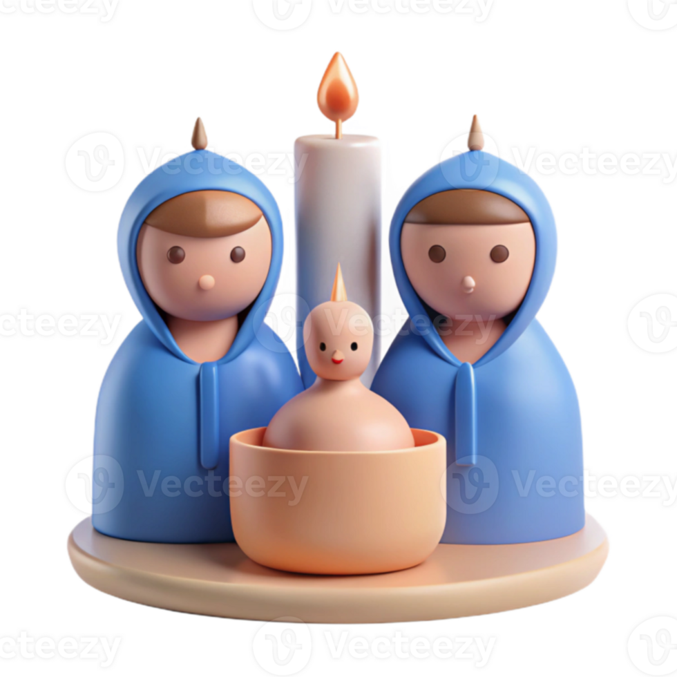 3D Render of a Nativity Scene with a Candle png