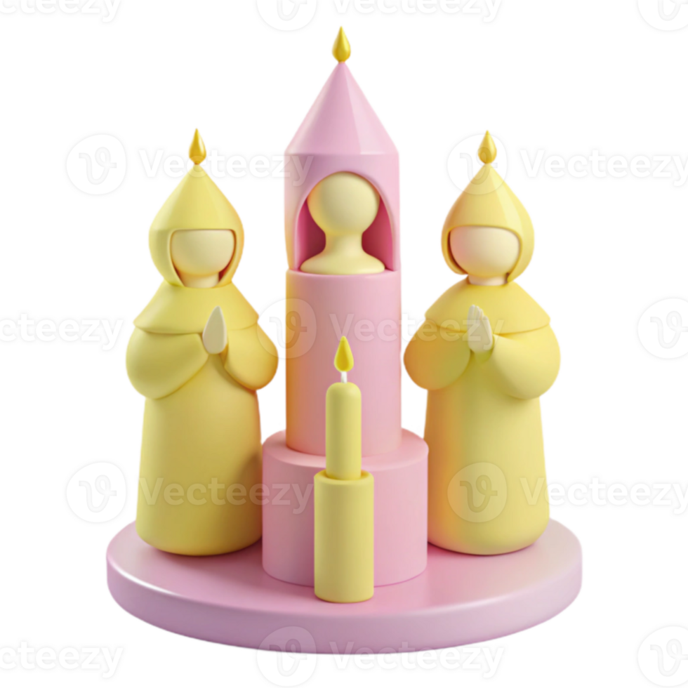 3D Render of Three Figures with Candles png