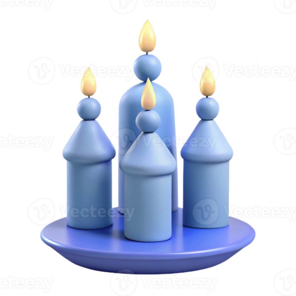 3D Rendered Blue Candles with Flames png