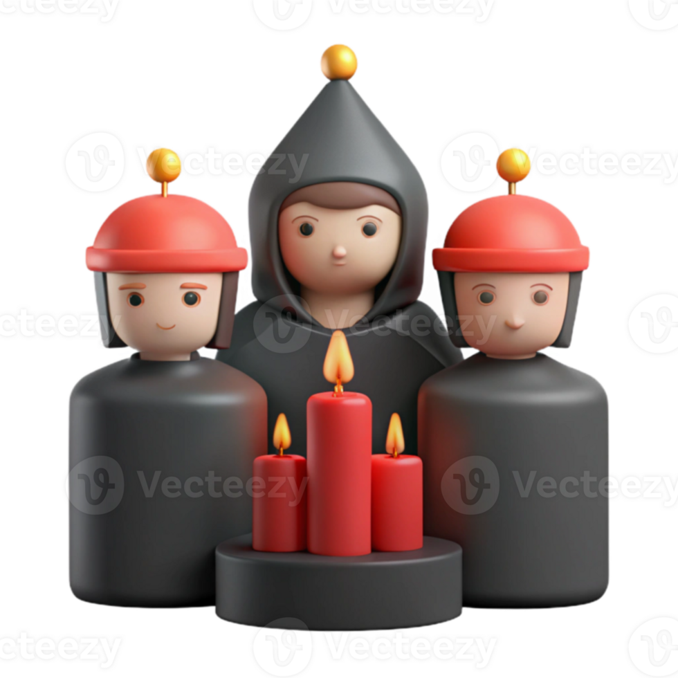 Three 3D Characters With Candles png