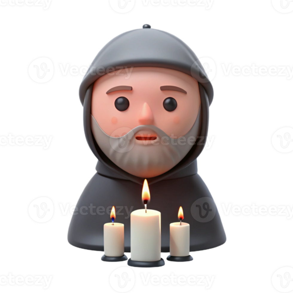3D Render of a Monk with Candles png