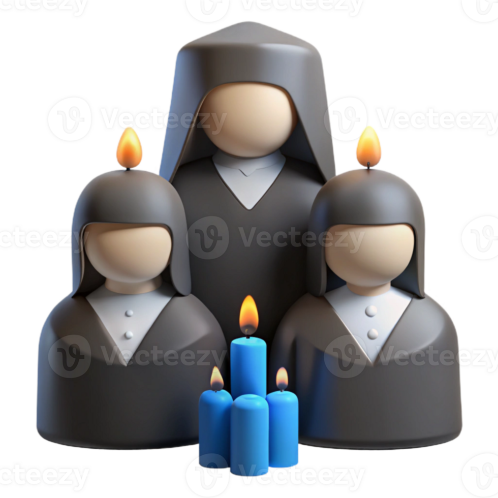3D Rendered Illustration of Three People With Candles png