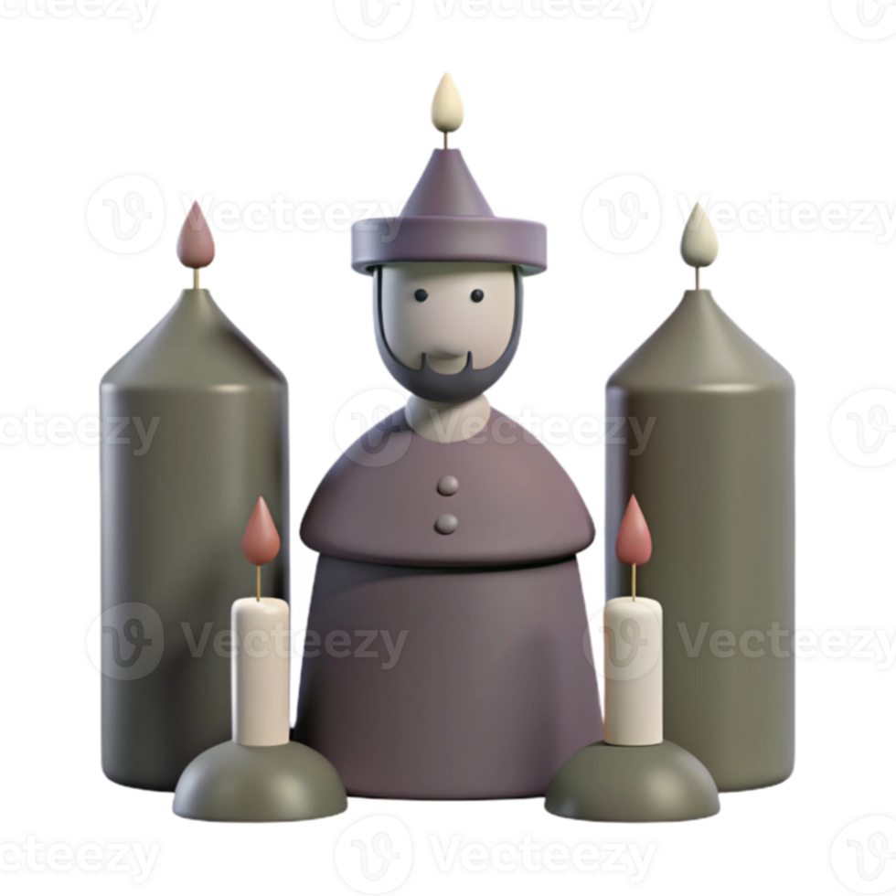 3D Render of a Man Surrounded by Candles png