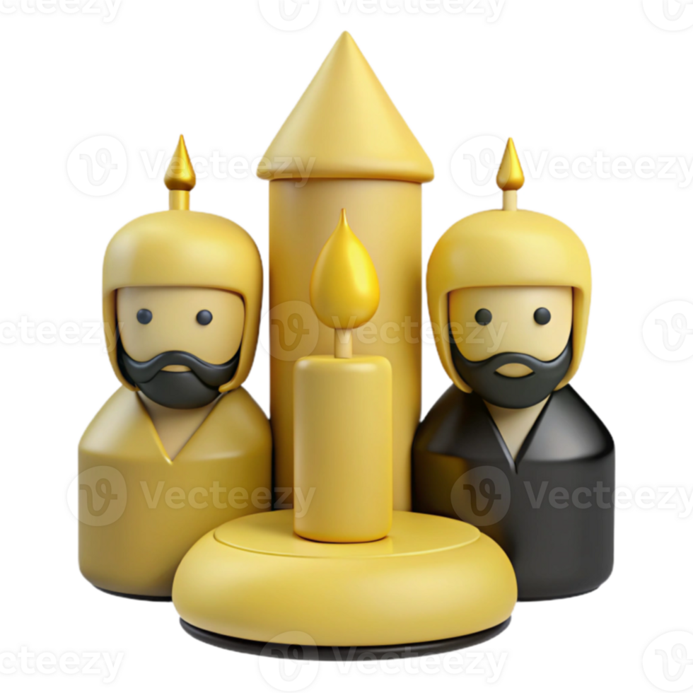 3D Rendered Illustration of Three Yellow Characters with a Candle png