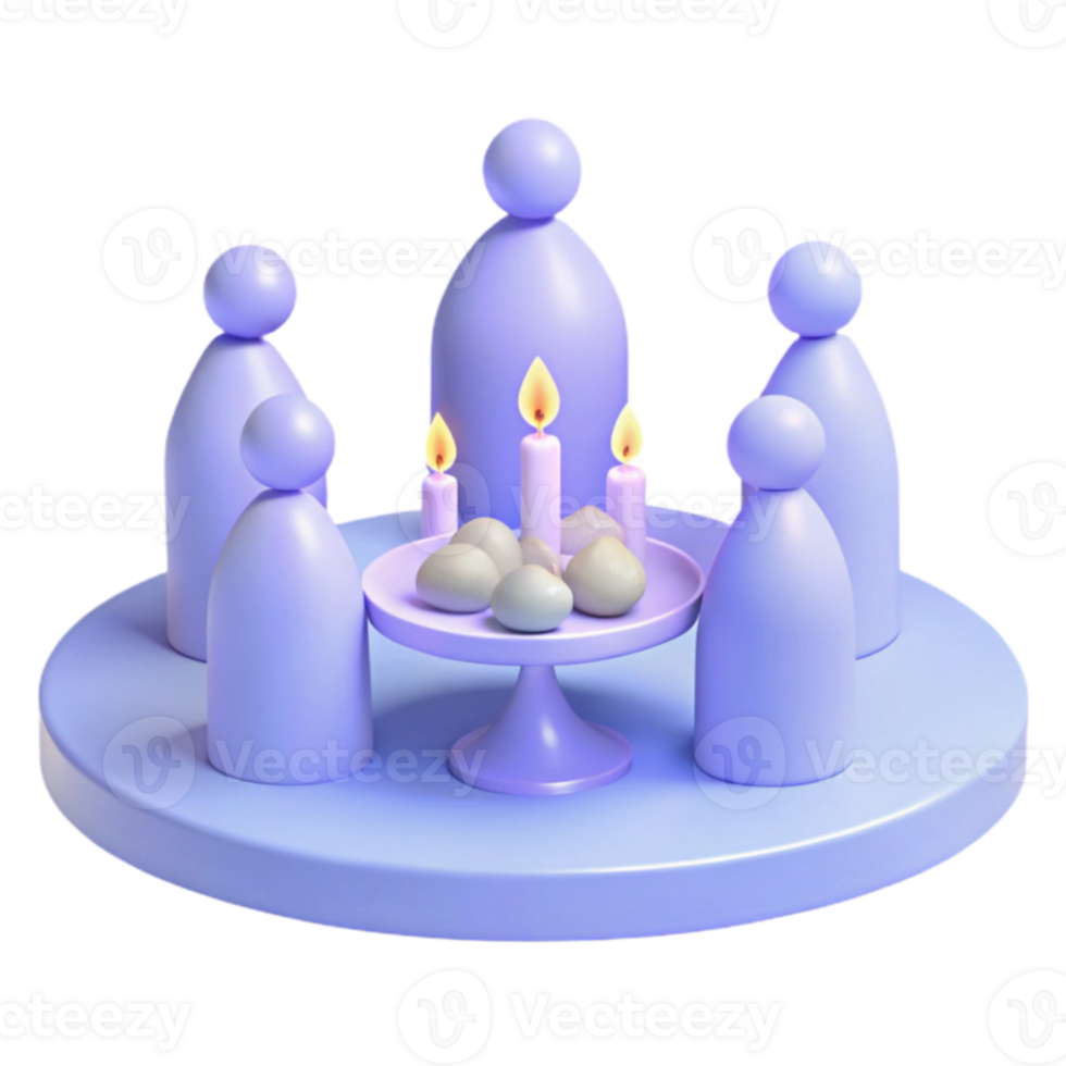 3D Render of a Gathering with Candles and Eggs png