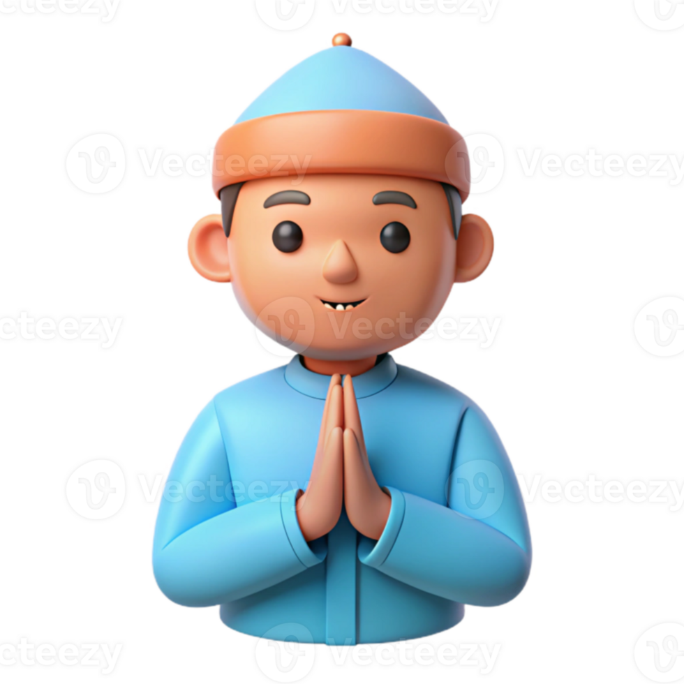 3D Cartoon Illustration of a Person Greeting with Hands Together png