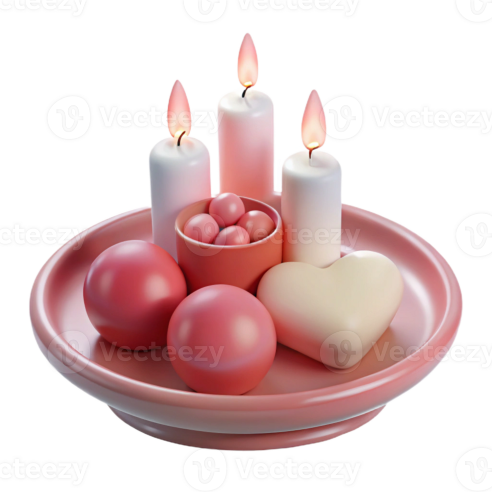 Pink Candles and Spheres on a Tray png