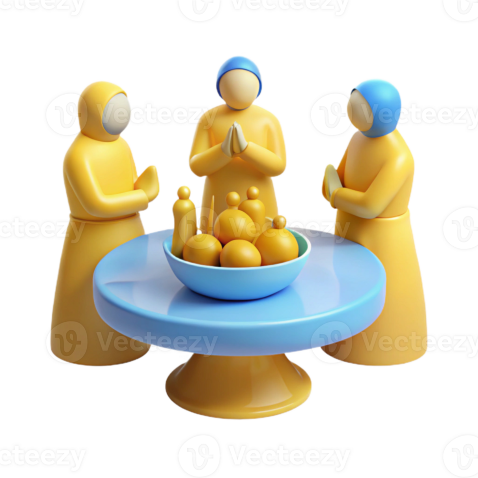 3D Render of People Gathering Around Table with Fruit png