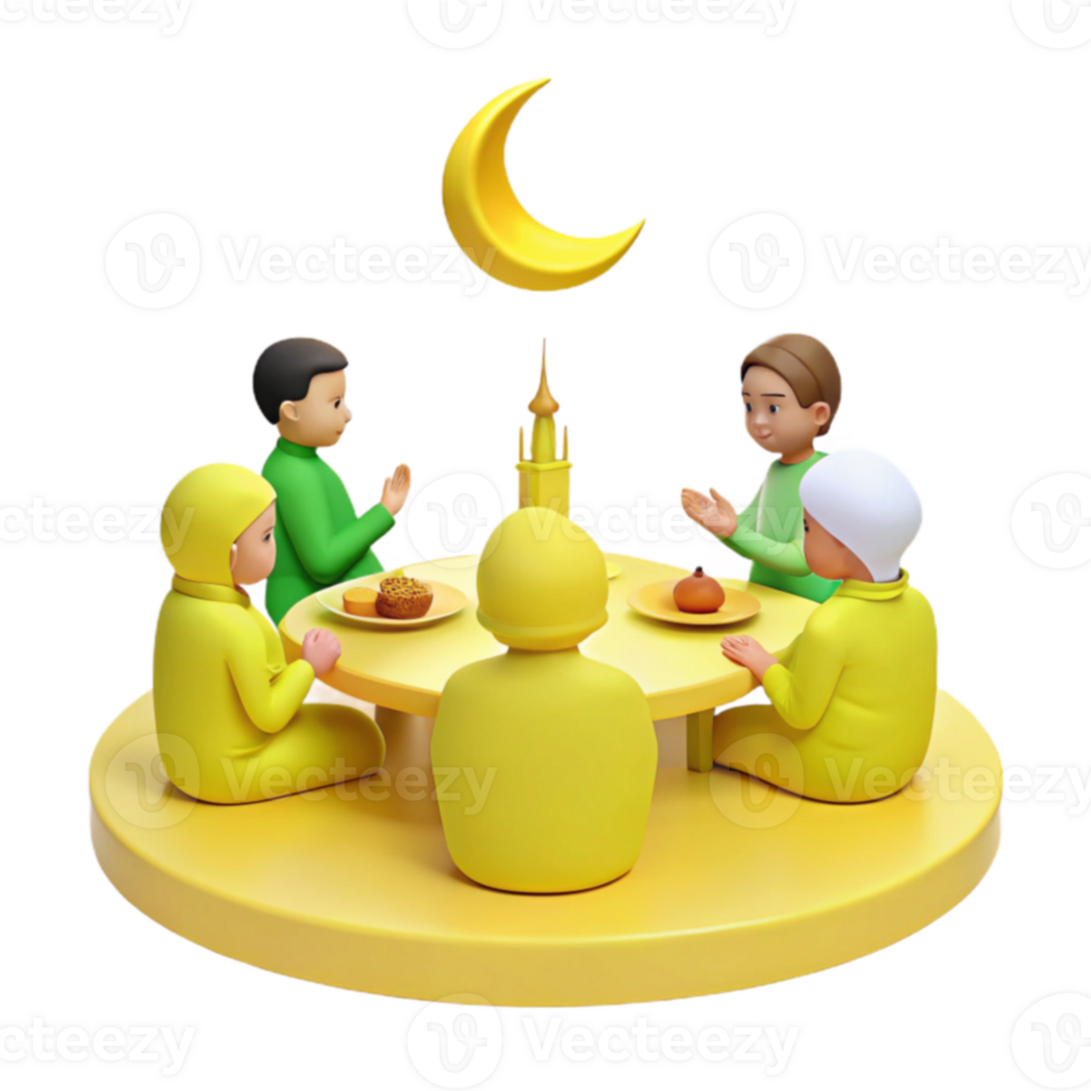 3D Illustration of a Family Breaking Fast During Ramadan png