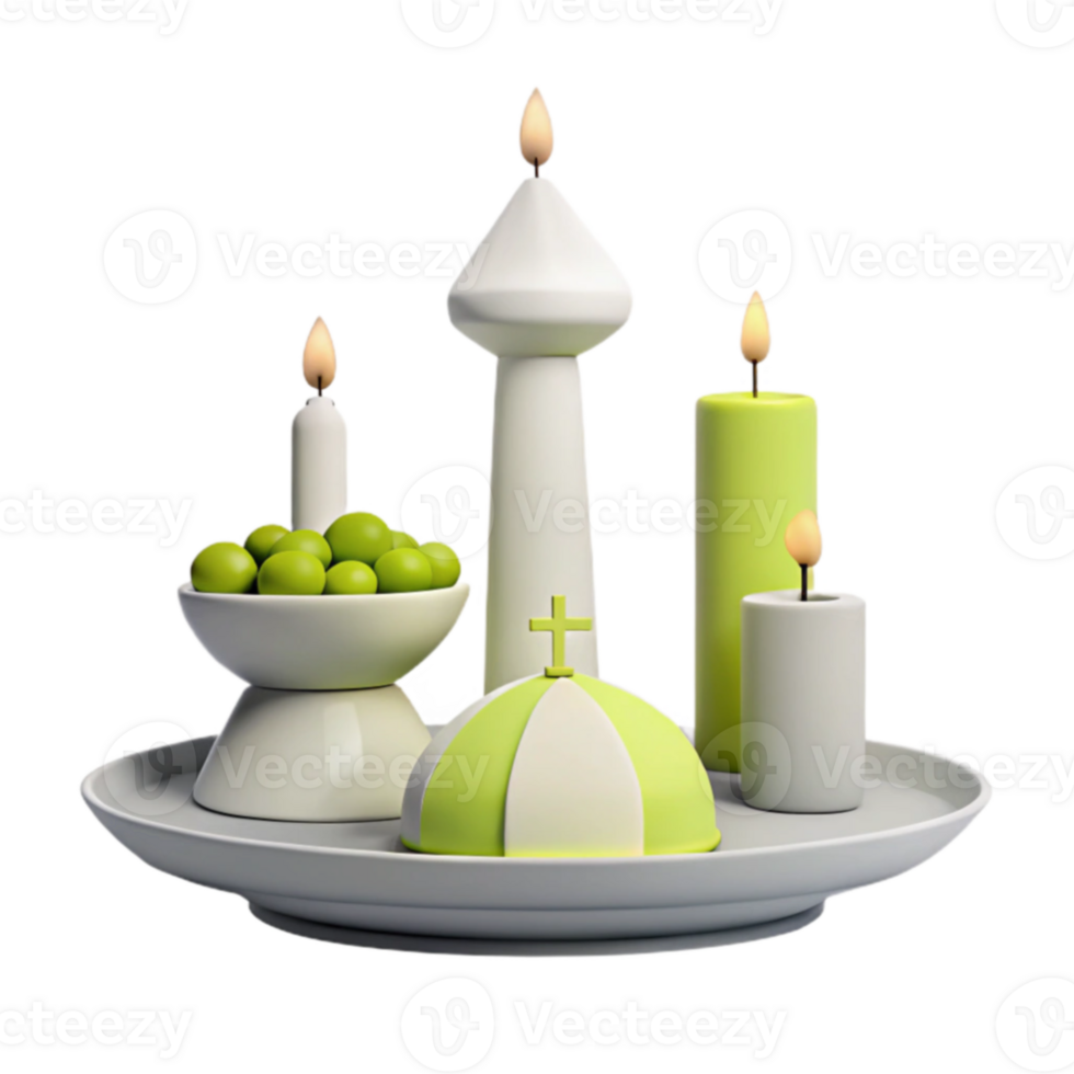 Candles, Domes, and Olives on a Plate png