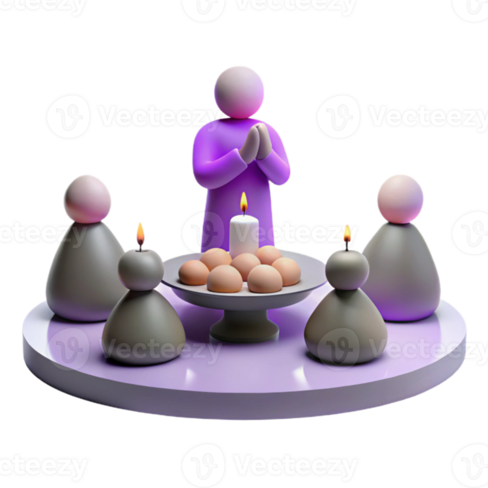 3D Render of People Gathered Around a Table with Candles png
