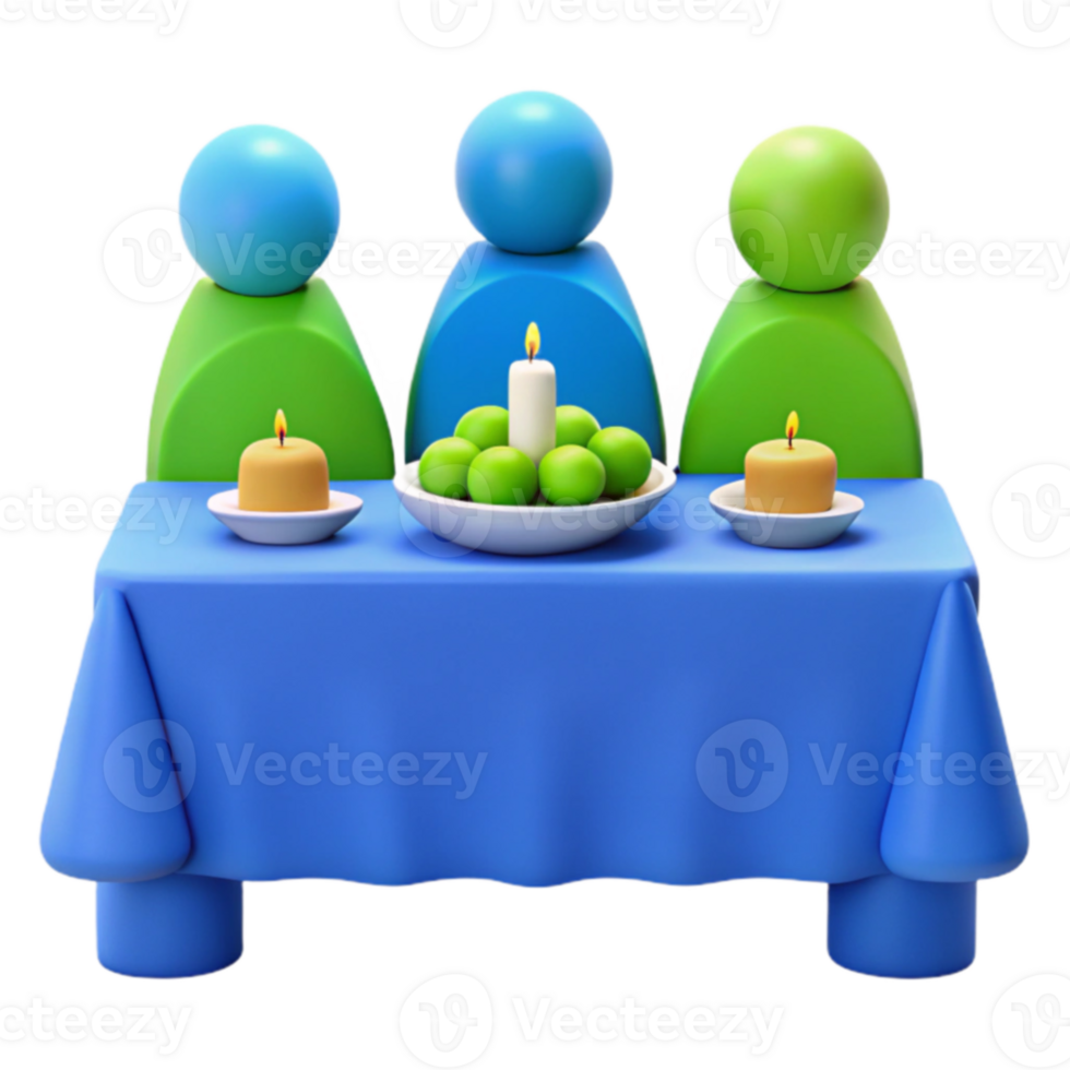 Three People Sitting at a Table with Candles and a Bowl of Fruit png