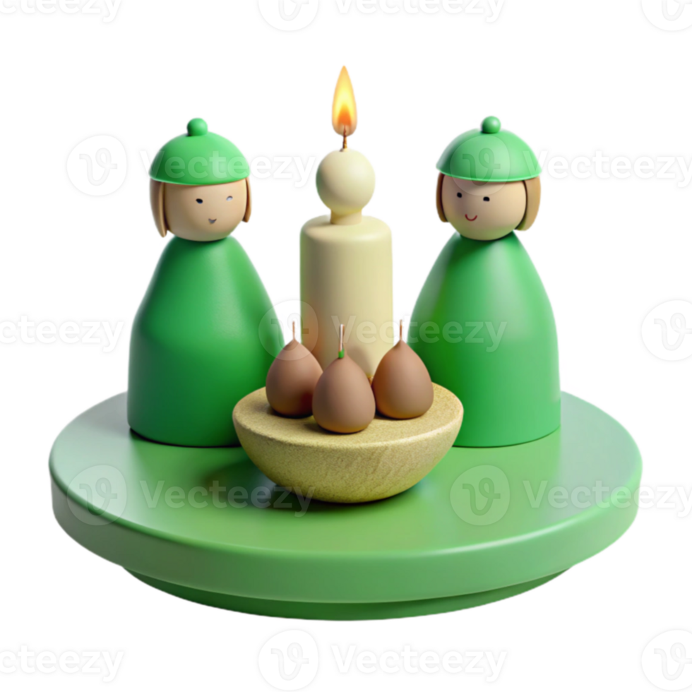 Green Figures with Candle and Pears png