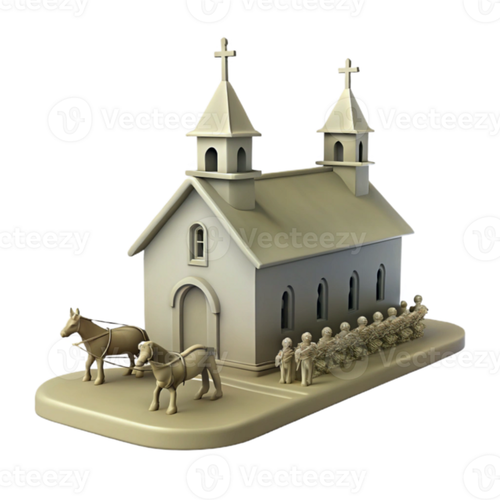 Church with Two Towers and a Carriage png