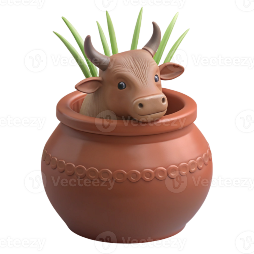 Bull in a Pot with Grass png
