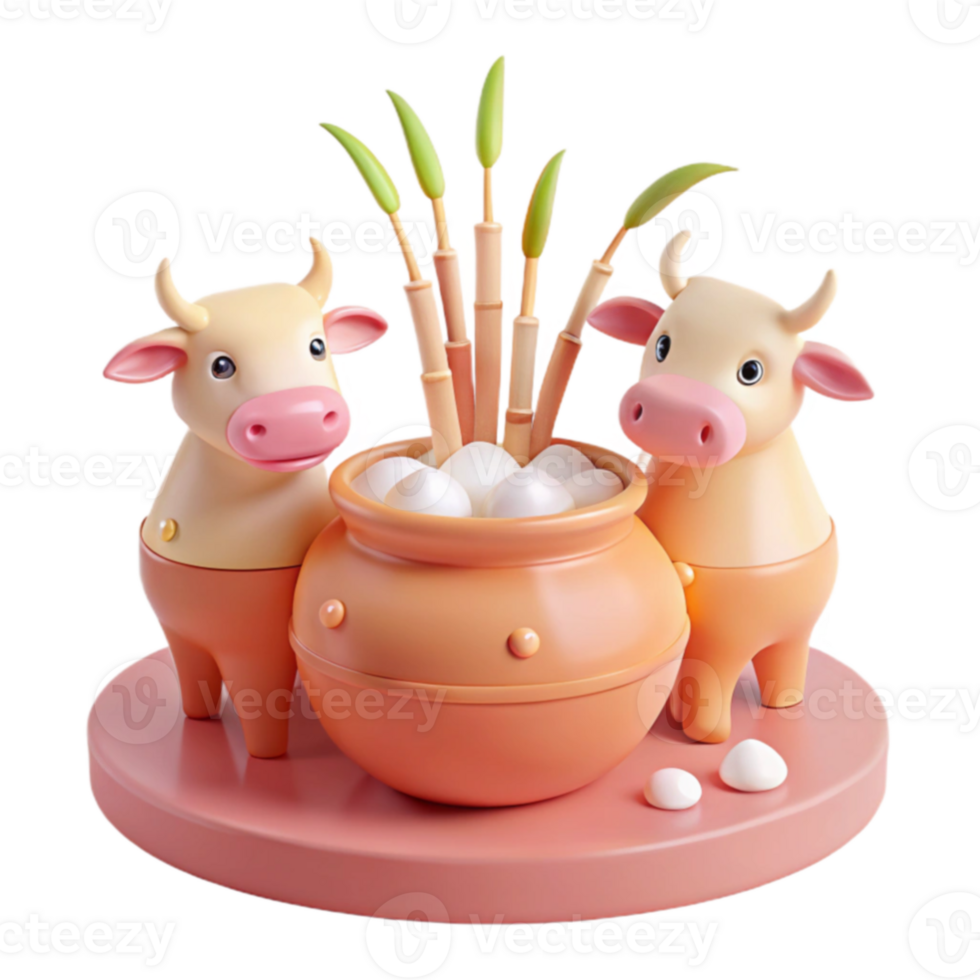 Cartoon Cows with Pot and Eggs png