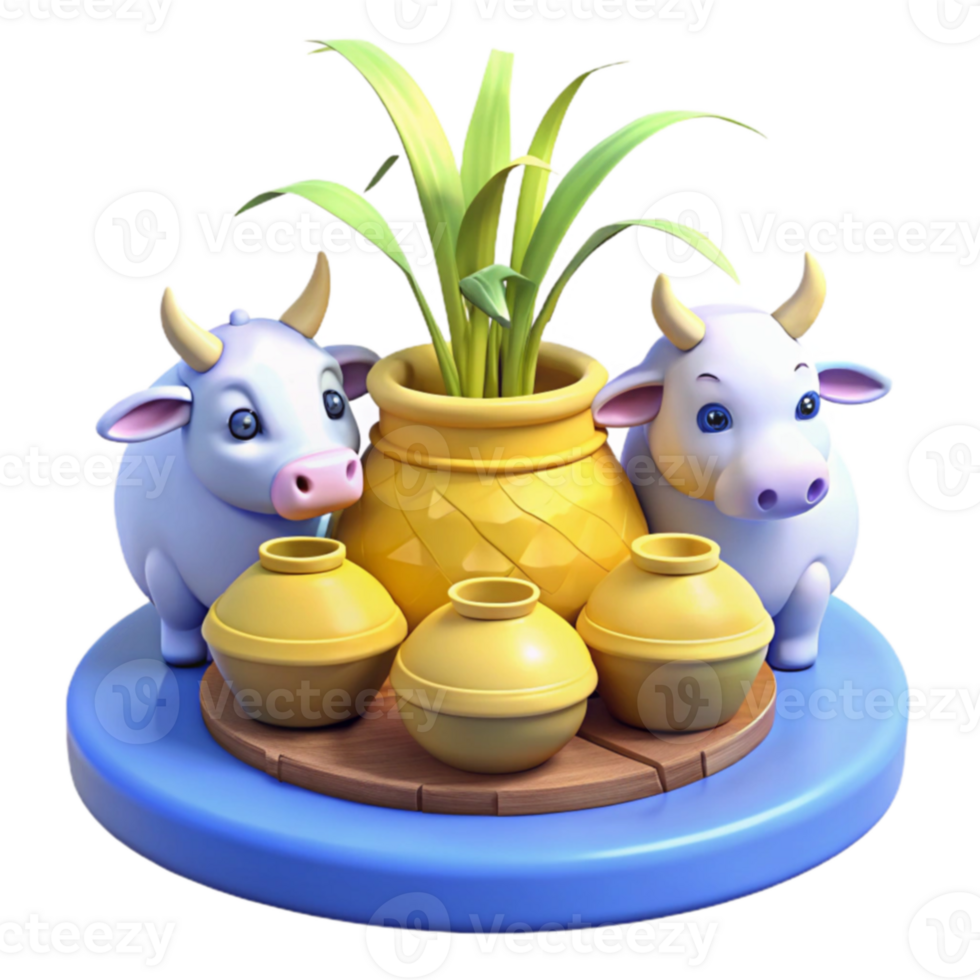 Cute Cartoon Cows Surrounding Pots and Plants png