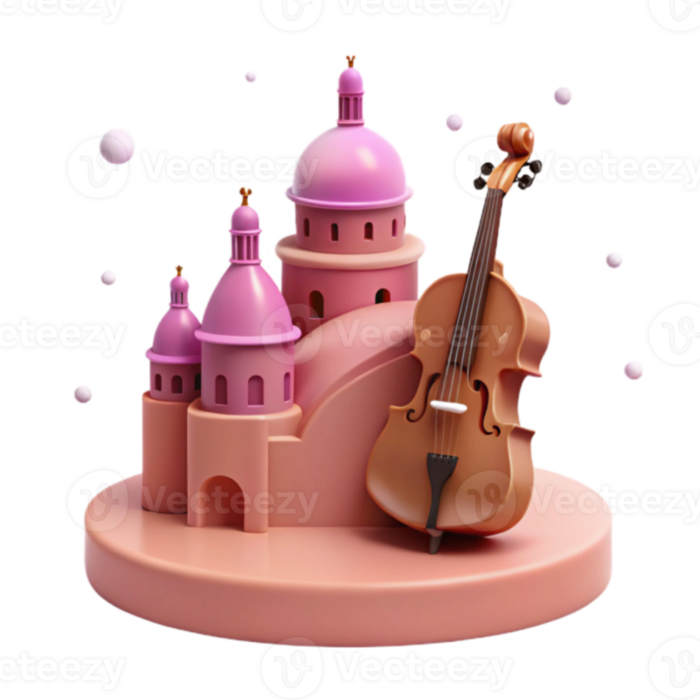 A 3D Render of a Castle with a Violin png