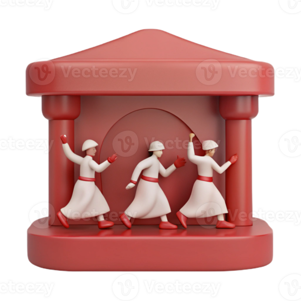 3D Render of People Running Out of a Building png